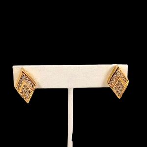 Christian DIOR Gold Tone Rhinestone Clip On Vintage earrings